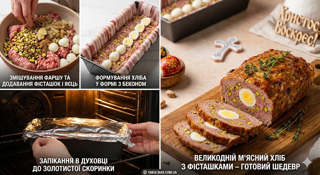 Великодній м’ясний хліб з фісташками