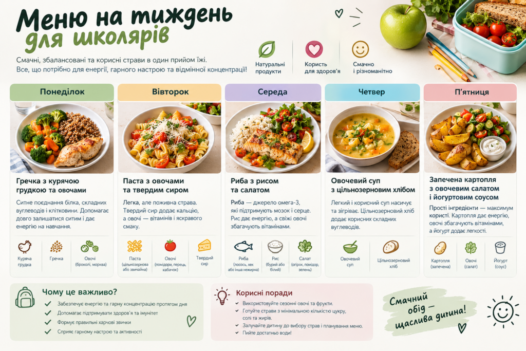 Меню на тиждень для школярів: 5 варіантів корисного шкільного обіду