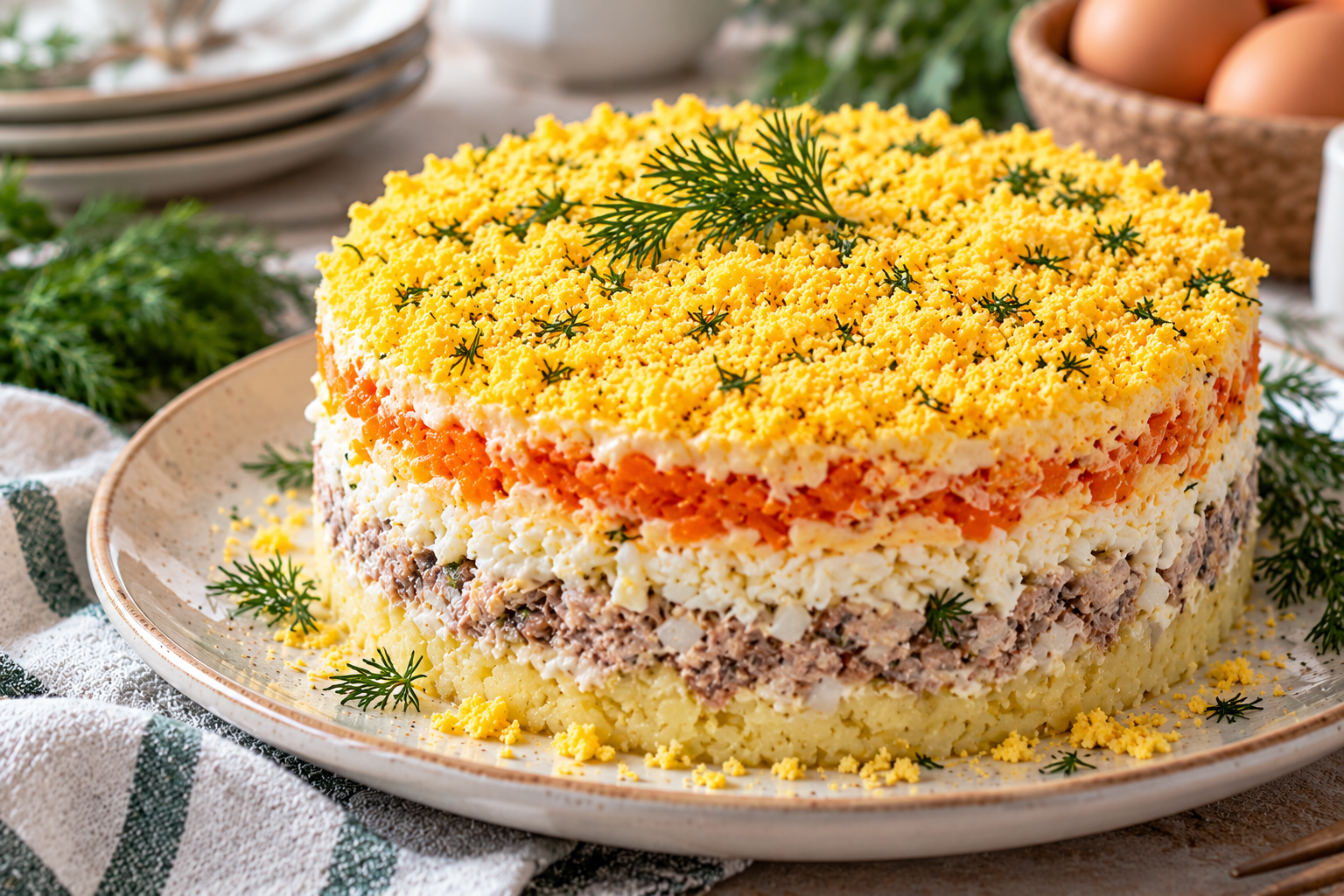 Салат Мімоза: класичний рецепт шарами